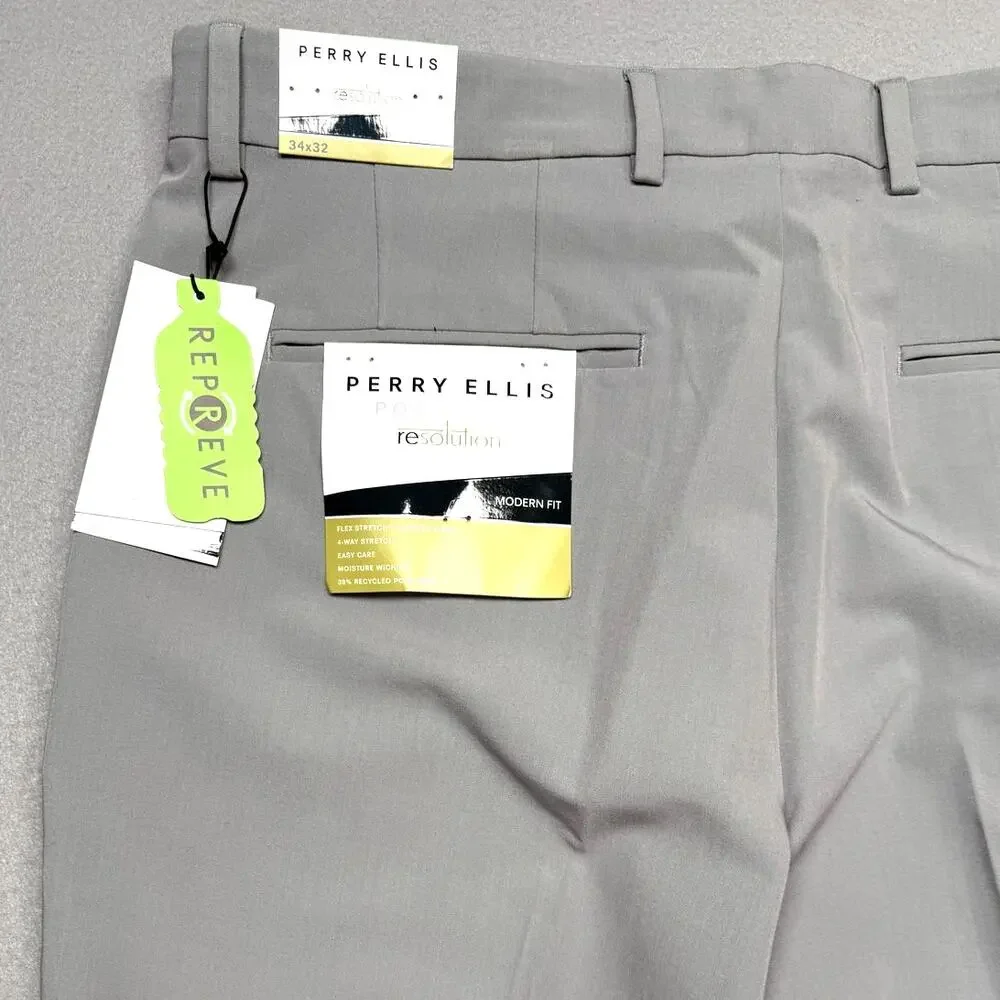 Perry Ellis Portfolio Men's Modern-Fit Stretch Pants Chiseled Stone 34x32 $95